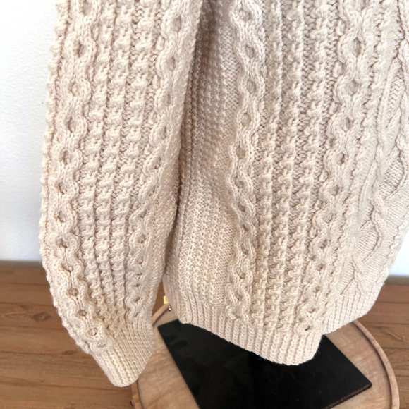 70's Carbery Irish Wool - Chunky Cream Sweater - Fisherman Knit- Size Medium - Picture 12 of 14